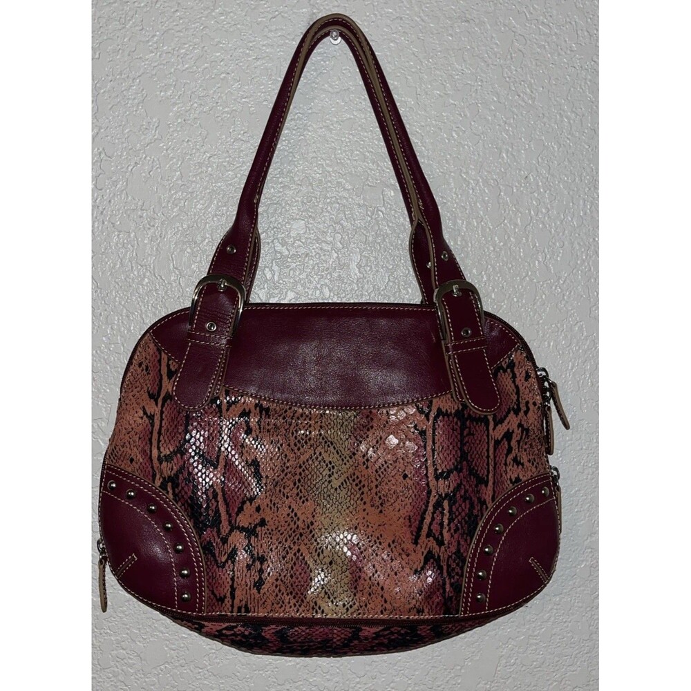Sharif Studio Embossed Snake  Leather Trim Expanding Purse Burgundy Dust Bag NEW - Picture 11 of 16